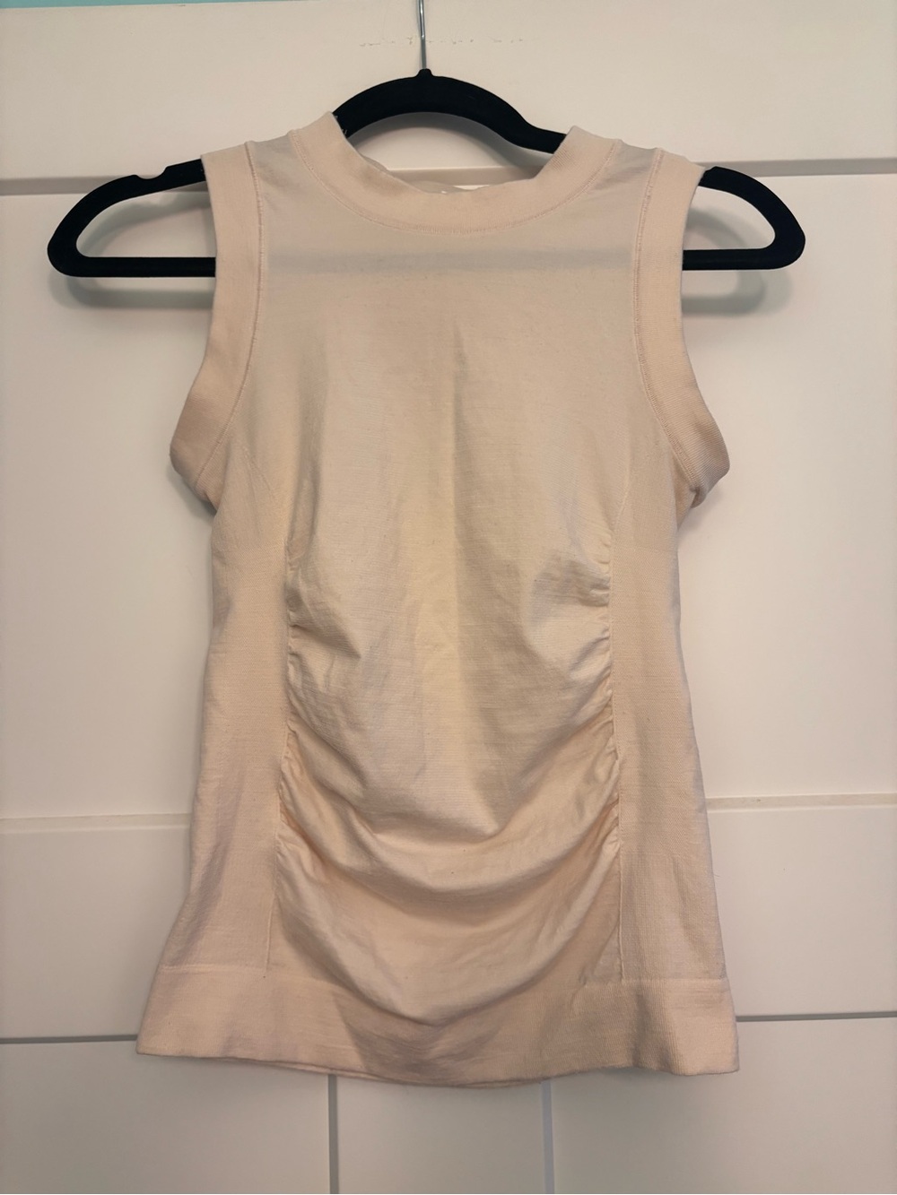 Athleta Foresthill Ascent Light Cream Ruched High-Neck Tank Size S